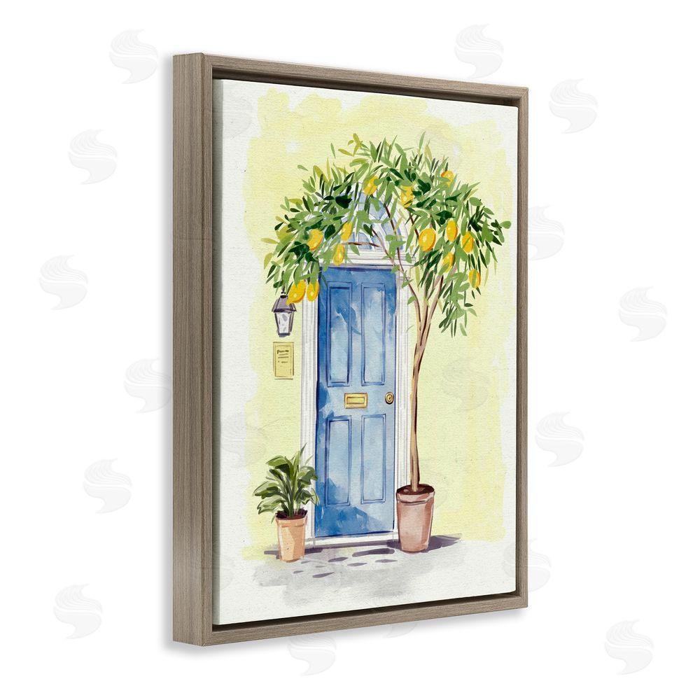 Ziwei Li Lemon Tree in Doorway Brown Floating Frame Canvas Wall Art Print
