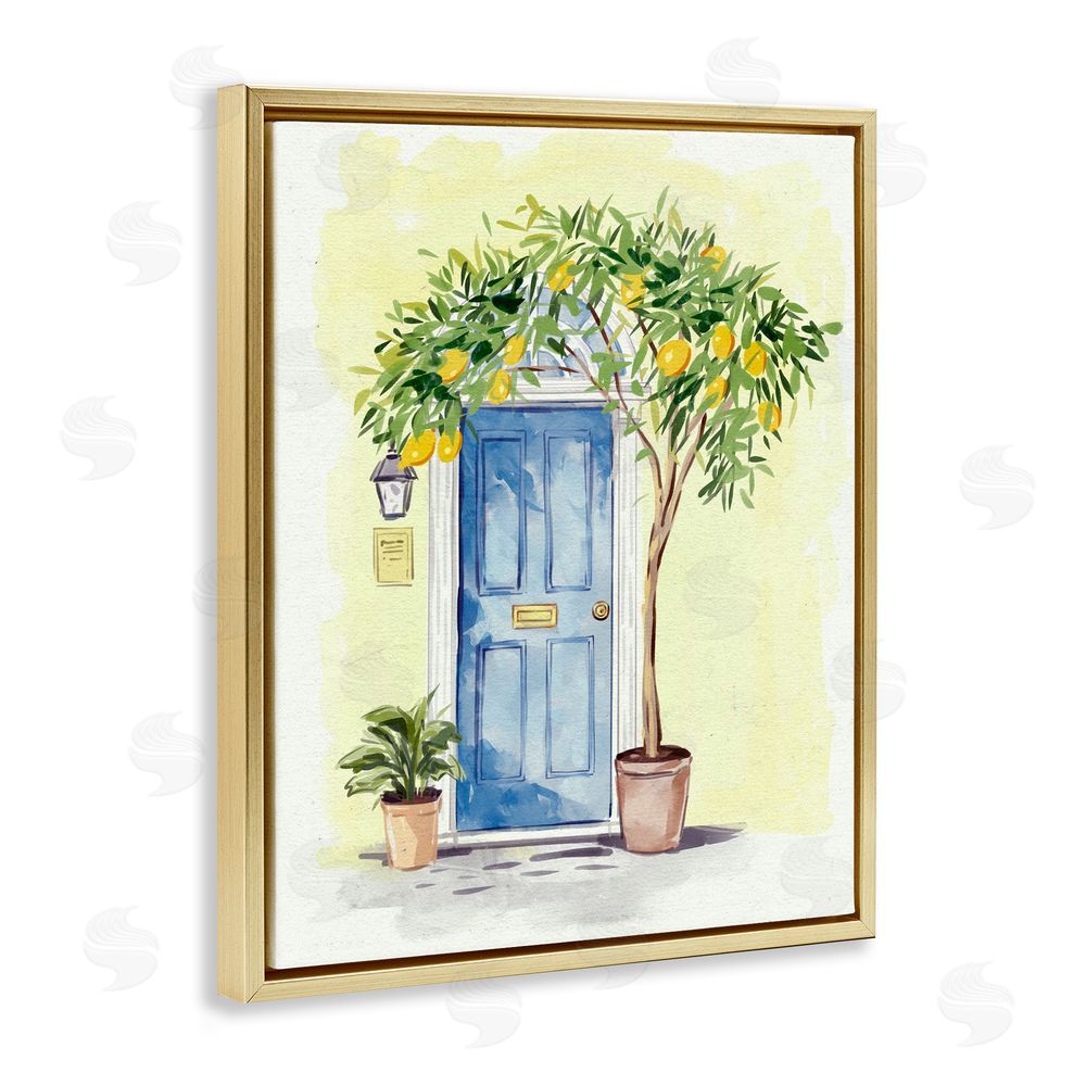 Ziwei Li Lemon Tree in Doorway Gold Floating Frame Canvas Wall Art Print