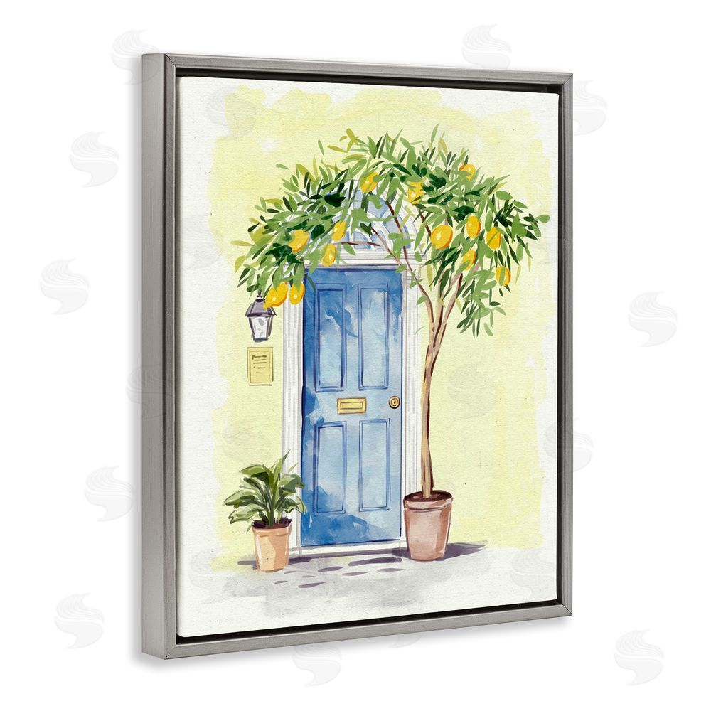 Ziwei Li Lemon Tree in Doorway Grey Floating Frame Canvas Wall Art Print