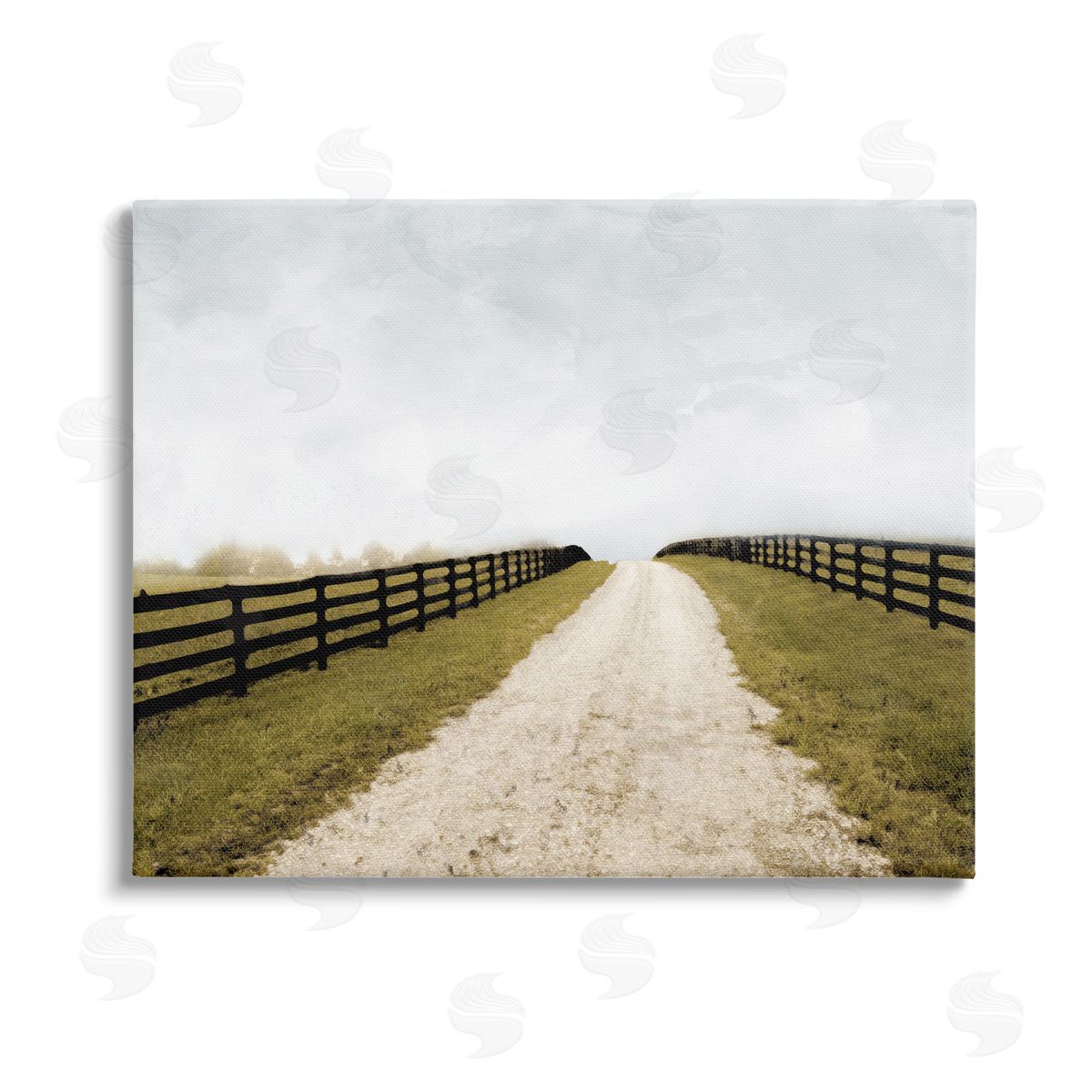 Ynon Mabat Farmland Path with Fence Stretched Canvas Wall Art Print