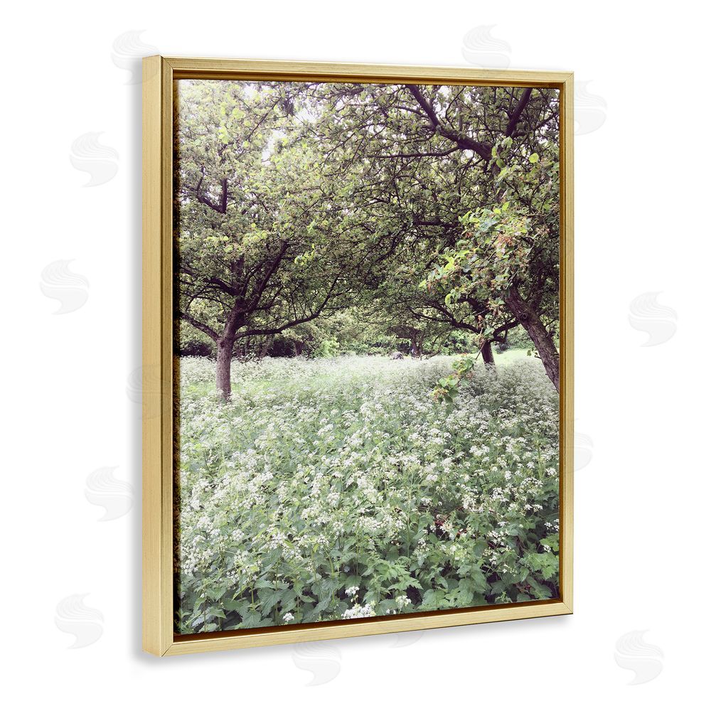 Sarah Jane Lush Meadow Trees Gold Floating Frame Canvas Wall Art Print