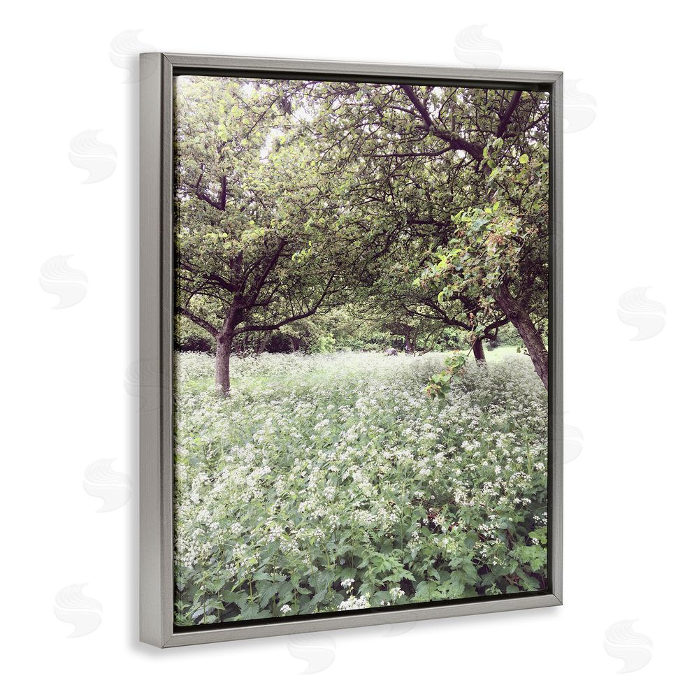 Sarah Jane Lush Meadow Trees Grey Floating Frame Canvas Wall Art Print