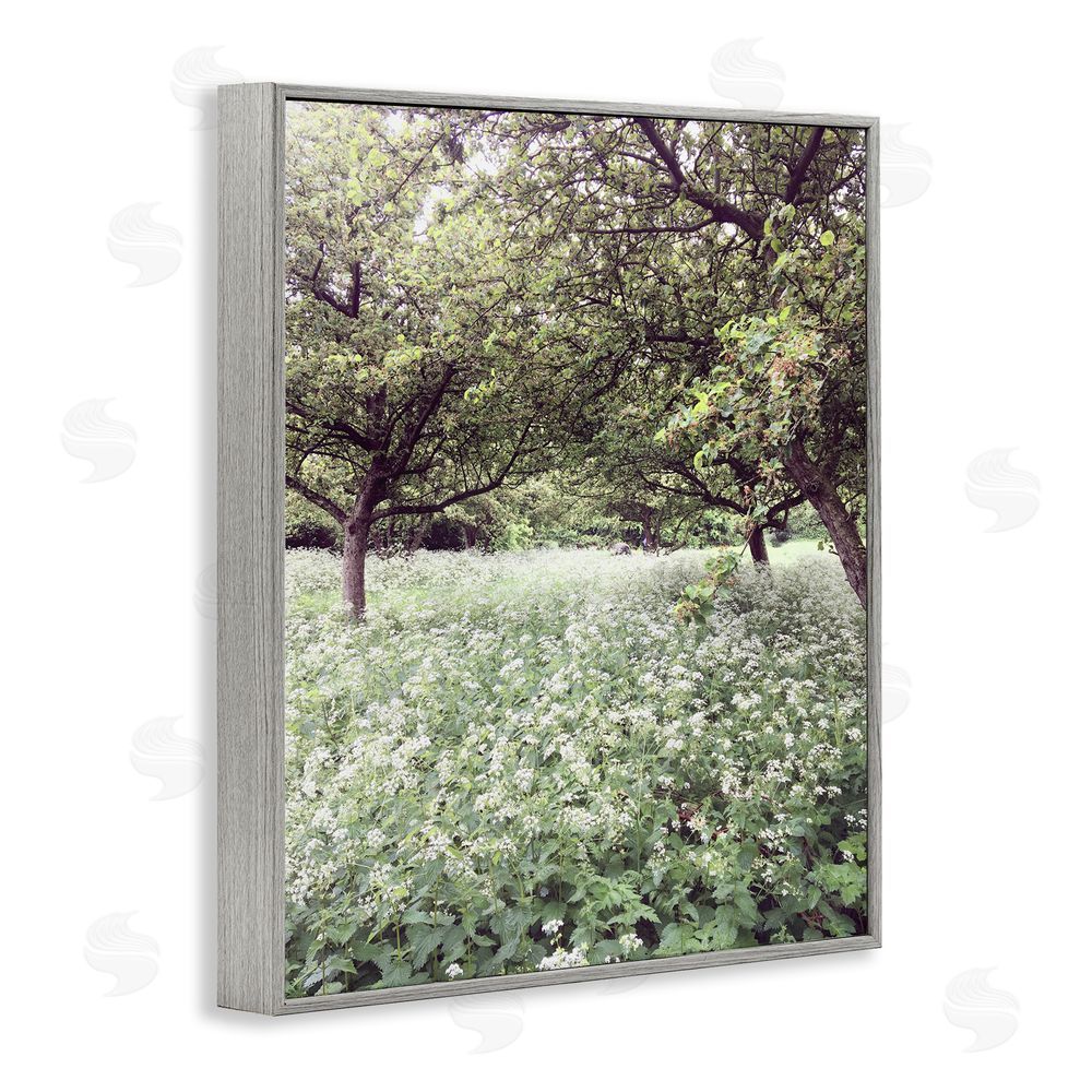 Sarah Jane Lush Meadow Trees Gray Framed Giclee Wall Art Print