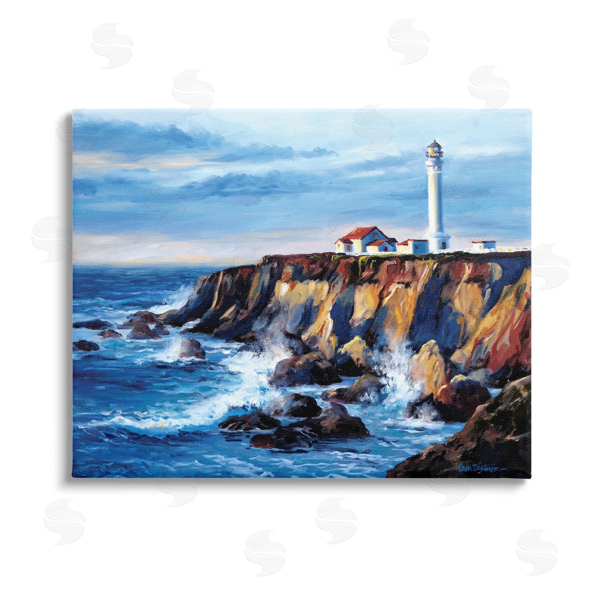 Erin Dertner Lighthouse on Sea Cliff Stretched Canvas Wall Art Print