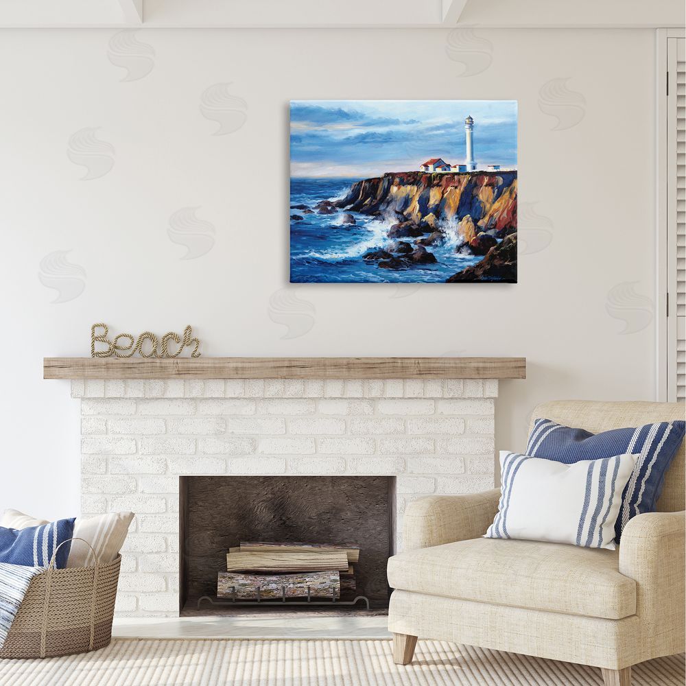 Erin Dertner Lighthouse on Sea Cliff Canvas Wall Art Print in Room