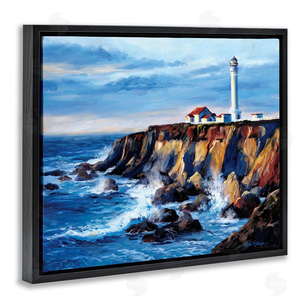 Erin Dertner Lighthouse on Sea Cliff Black Floating Frame Canvas Wall Art Print
