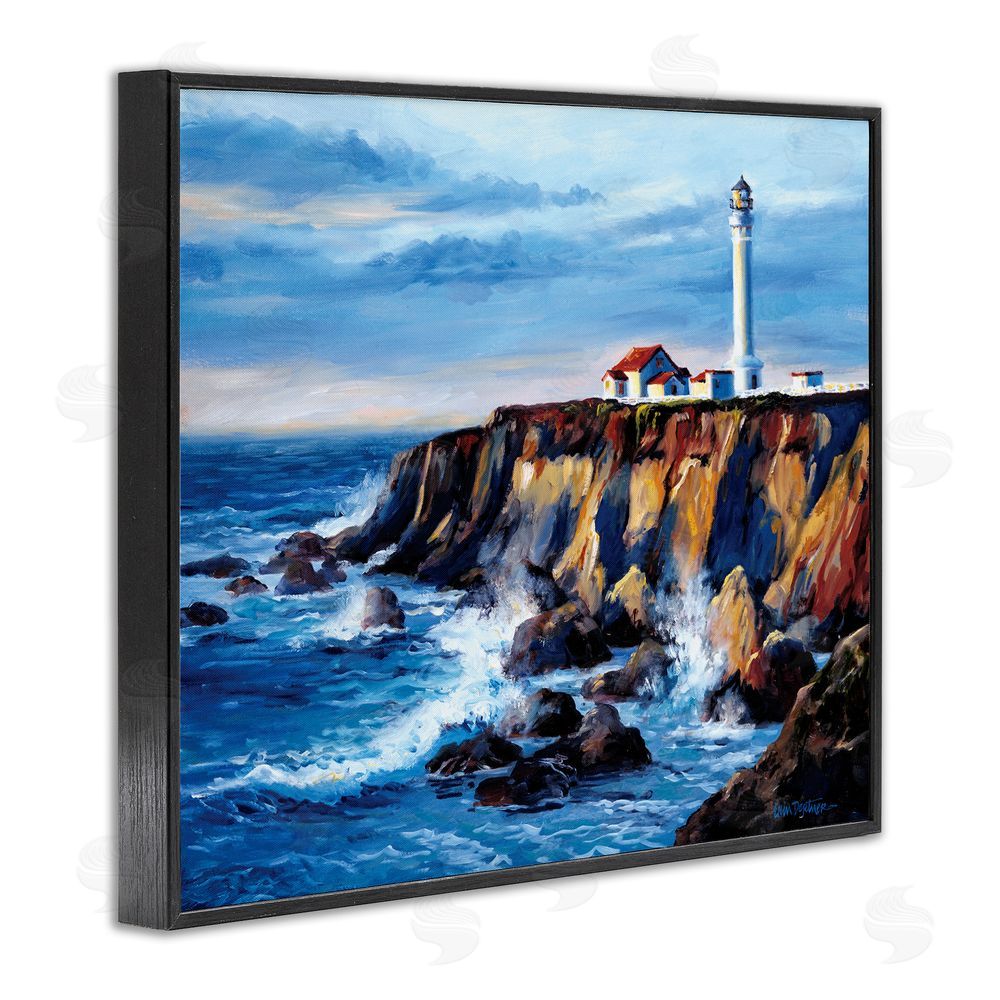 Erin Dertner Lighthouse on Sea Cliff Black Framed Giclee Wall Art Print