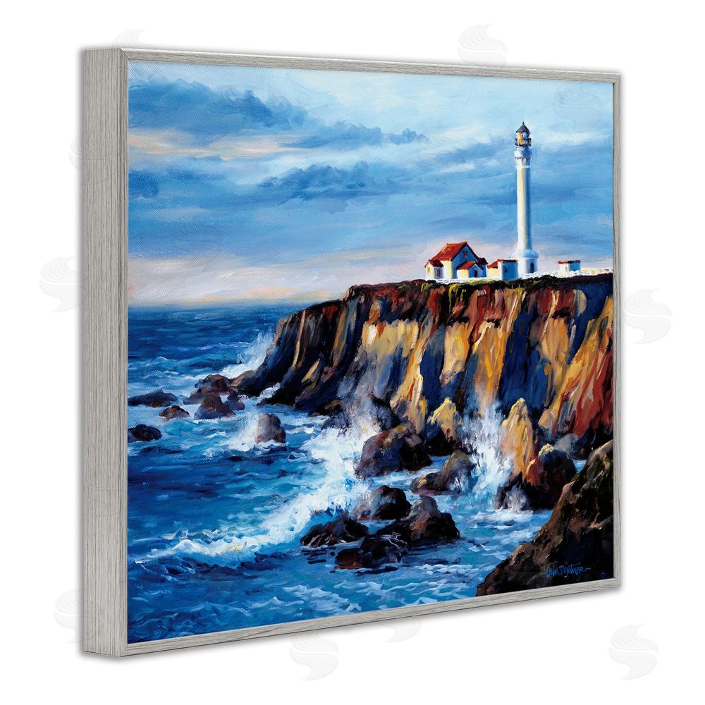 Erin Dertner Lighthouse on Sea Cliff Gray Framed Giclee Wall Art Print