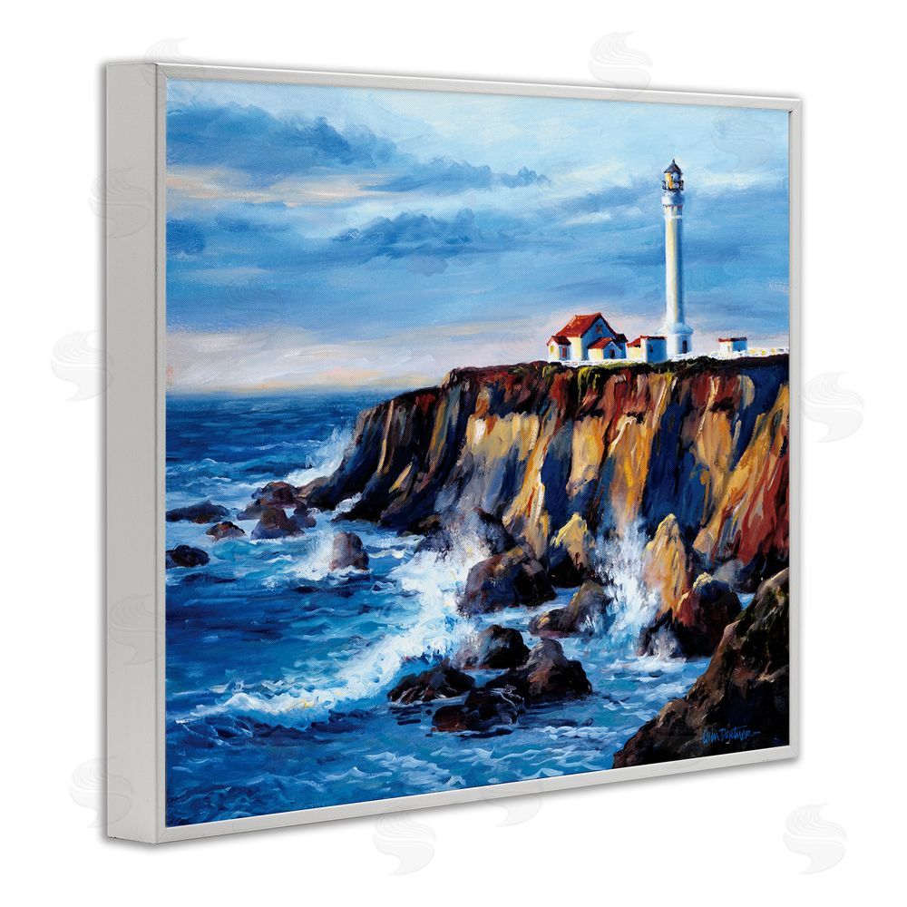 Erin Dertner Lighthouse on Sea Cliff White Framed Giclee Wall Art Print