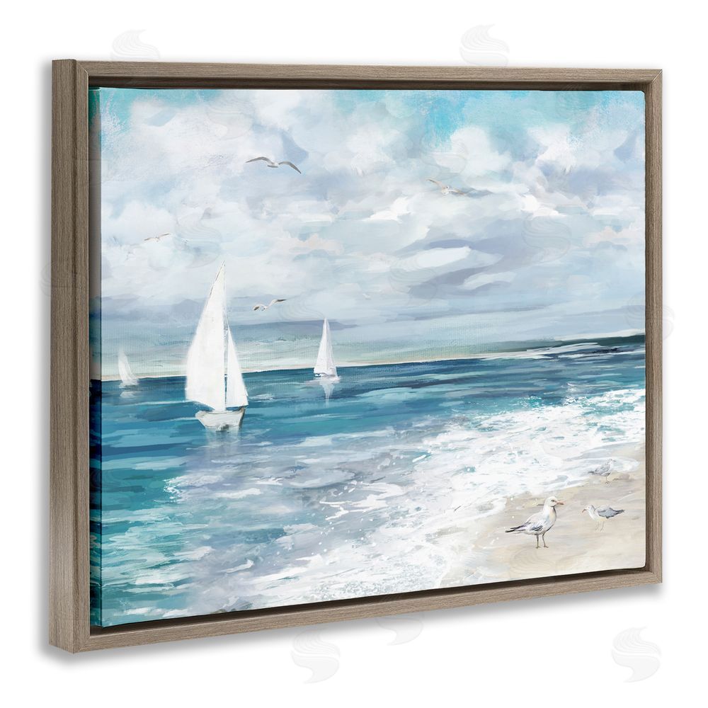 Carson Lyons On The Water Landscape Brown Floating Frame Canvas Wall Art Print
