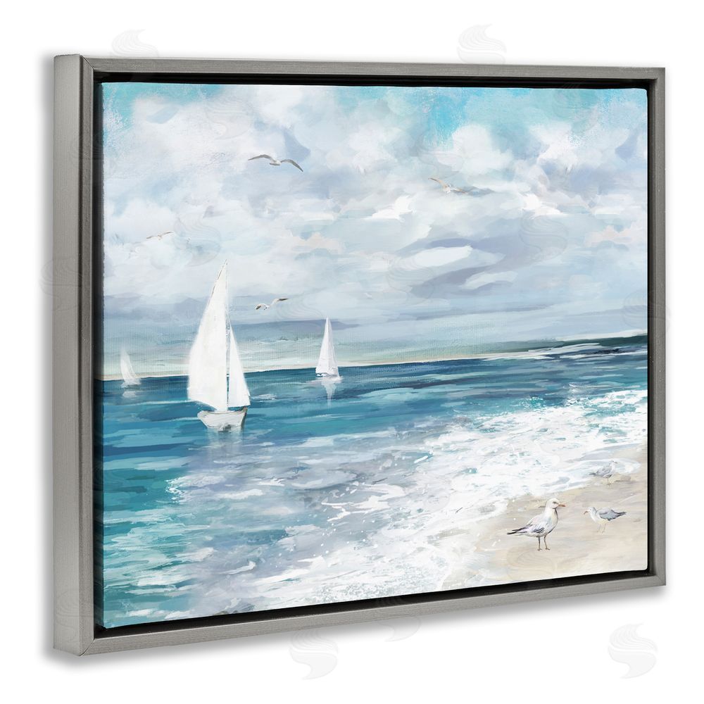 Carson Lyons On The Water Landscape Grey Floating Frame Canvas Wall Art Print