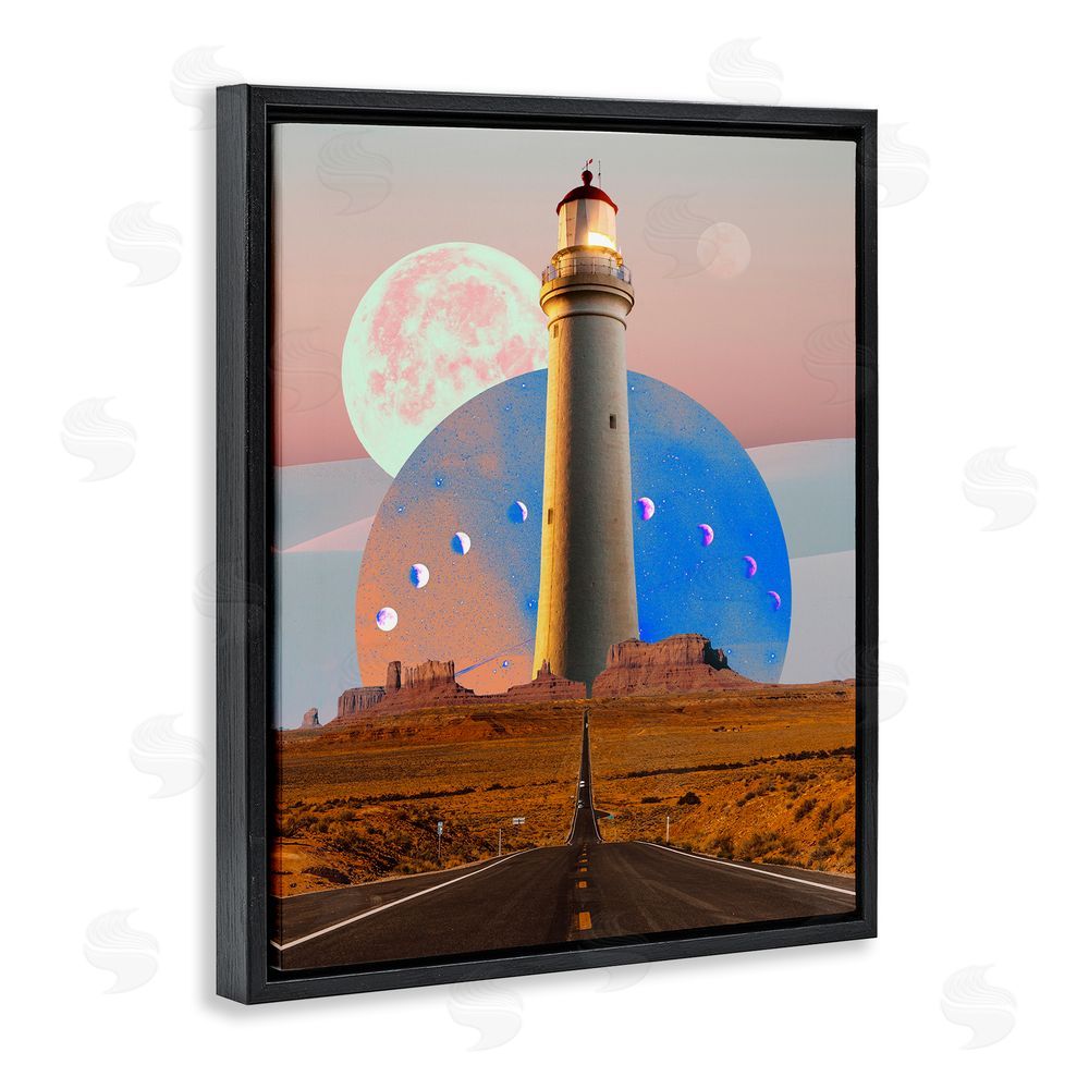 Ziwei Li Surreal Lighthouse in Desert Black Floating Frame Canvas Wall Art Print