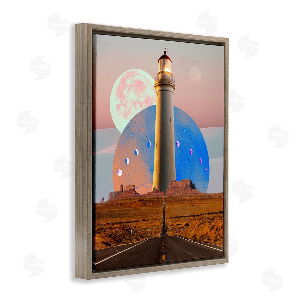 Ziwei Li Surreal Lighthouse in Desert Brown Floating Frame Canvas Wall Art Print