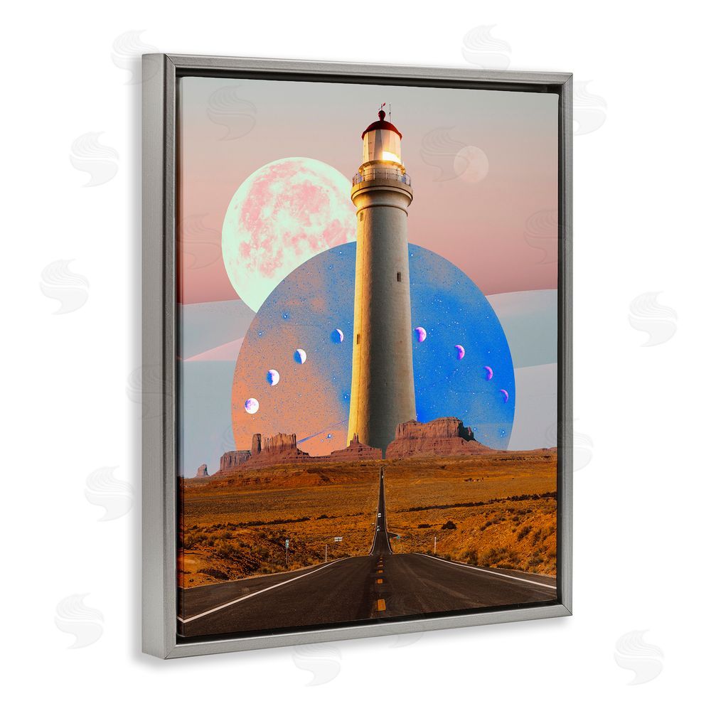 Ziwei Li Surreal Lighthouse in Desert Grey Floating Frame Canvas Wall Art Print