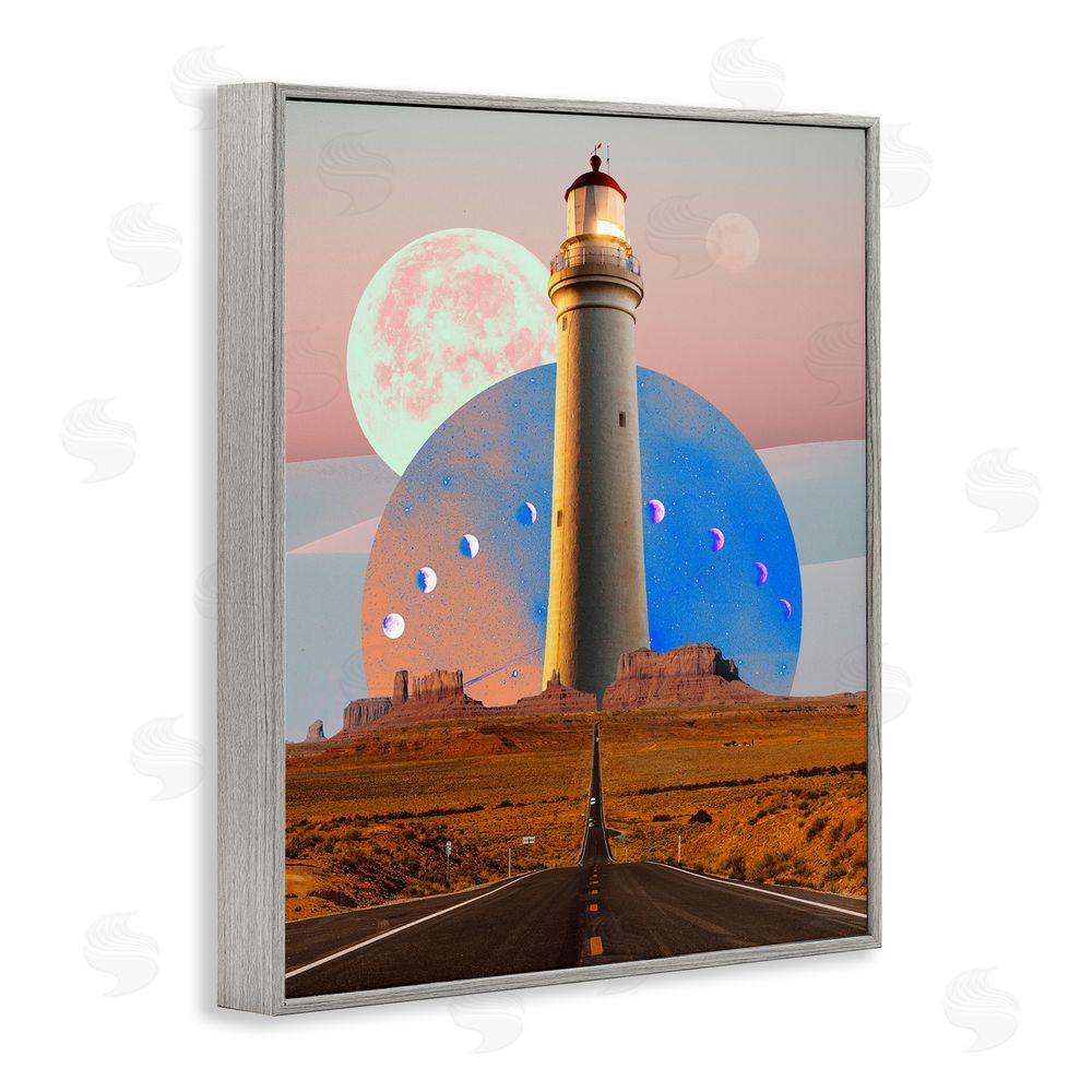 Ziwei Li Surreal Lighthouse in Desert Gray Framed Giclee Wall Art Print