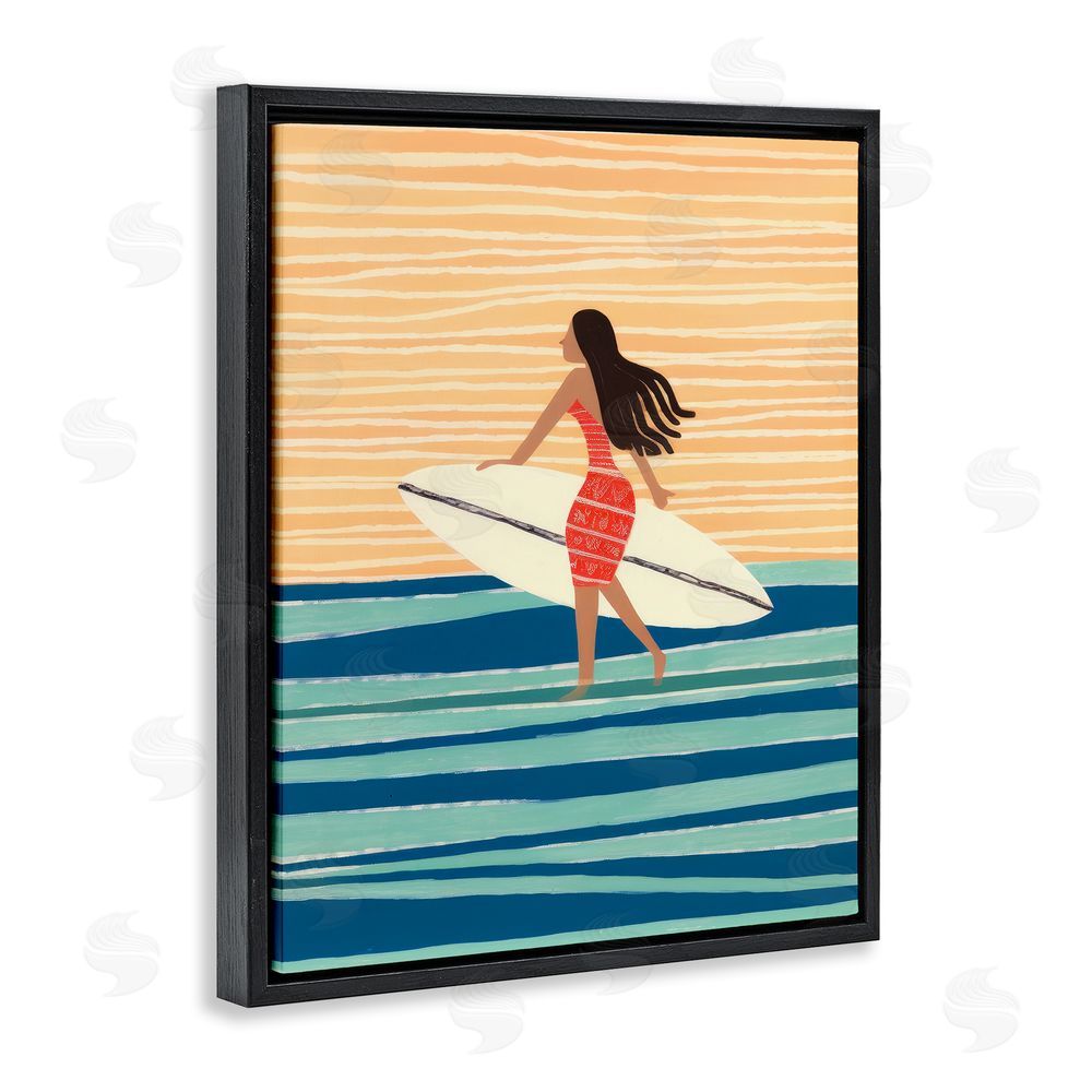 Lazar Studio Abstract Surfer Girl Black Floating Frame Canvas Wall Art Print