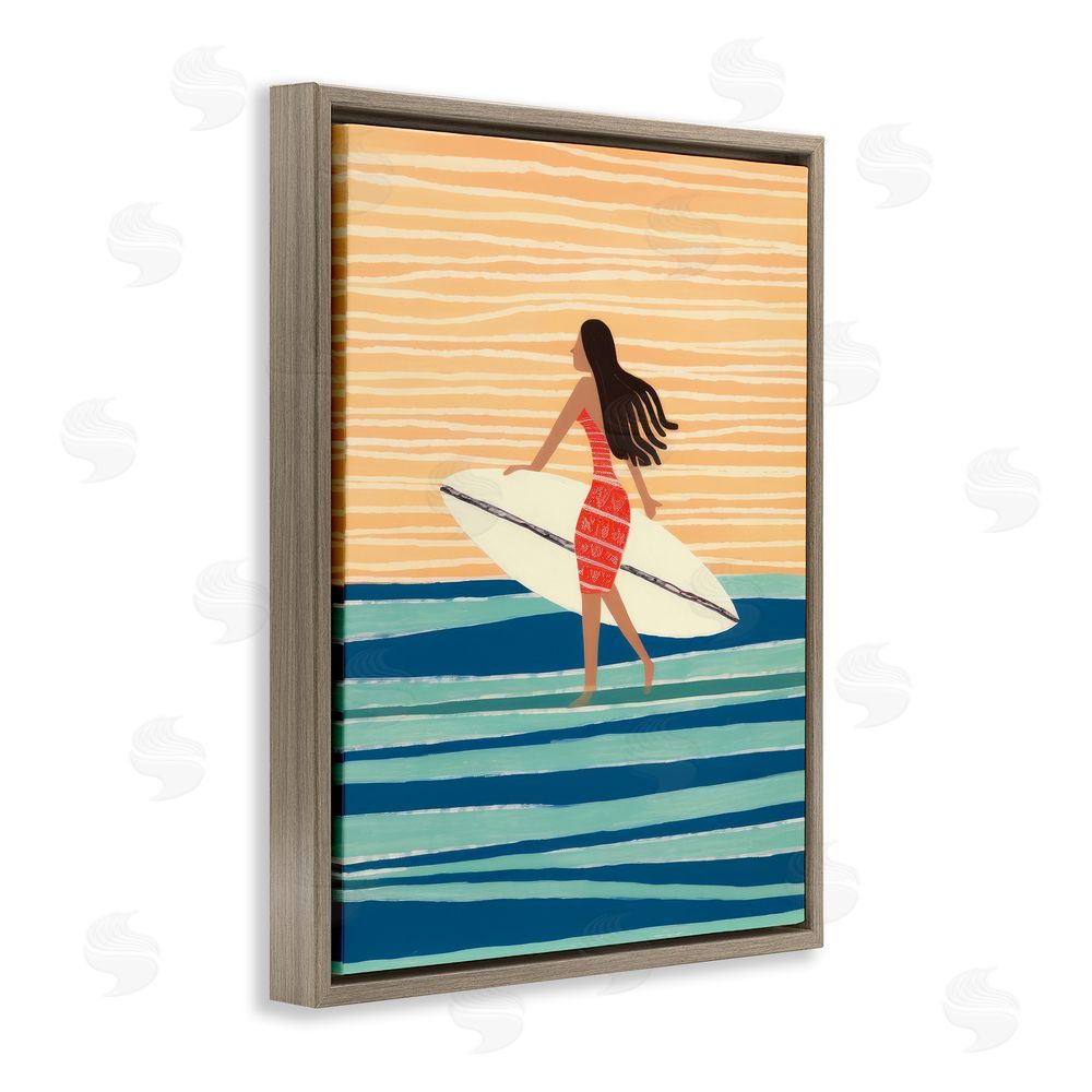 Lazar Studio Abstract Surfer Girl Brown Floating Frame Canvas Wall Art Print
