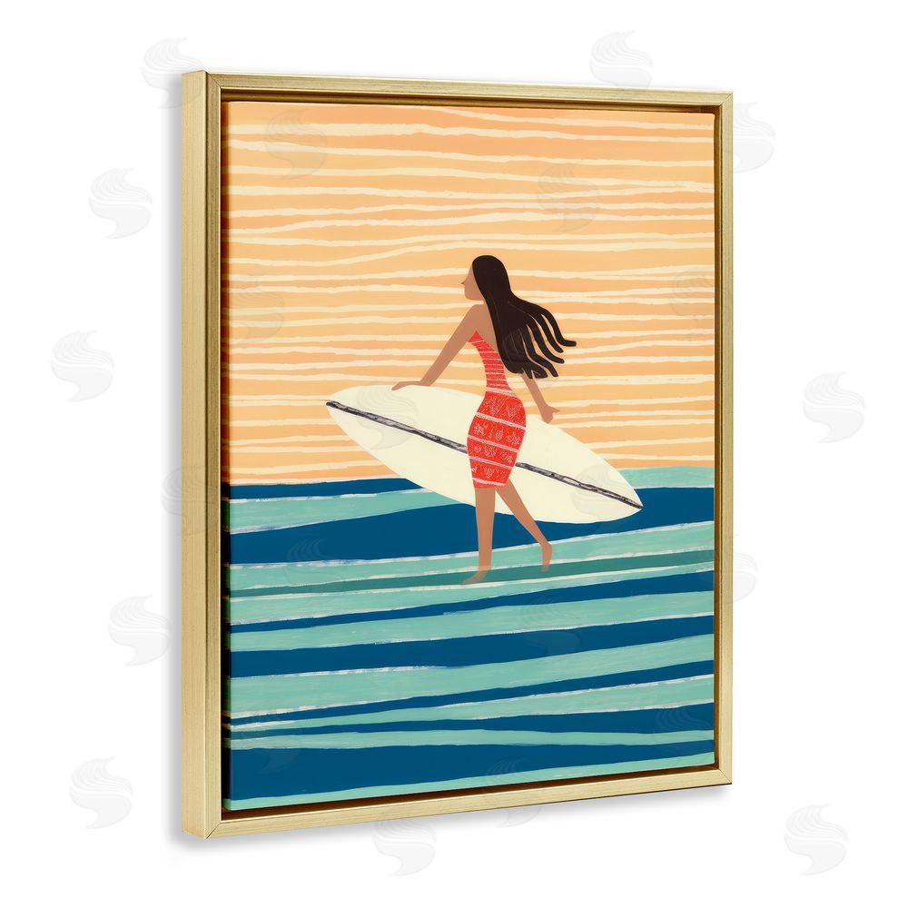 Lazar Studio Abstract Surfer Girl Gold Floating Frame Canvas Wall Art Print