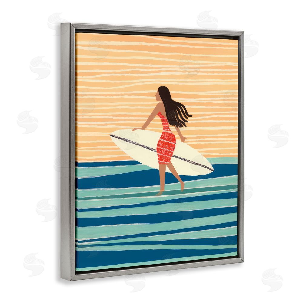 Lazar Studio Abstract Surfer Girl Grey Floating Frame Canvas Wall Art Print