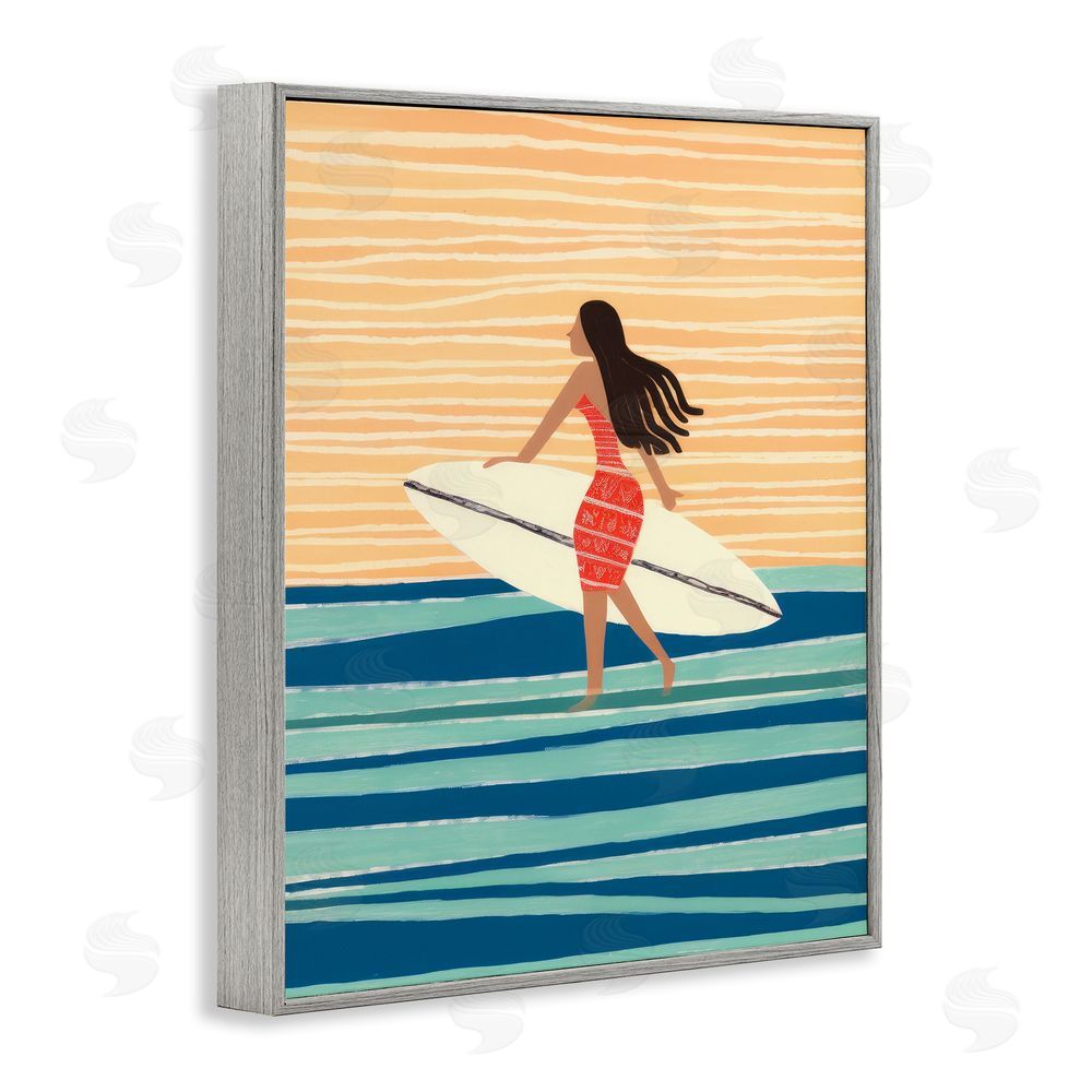 Lazar Studio Abstract Surfer Girl Gray Framed Giclee Wall Art Print