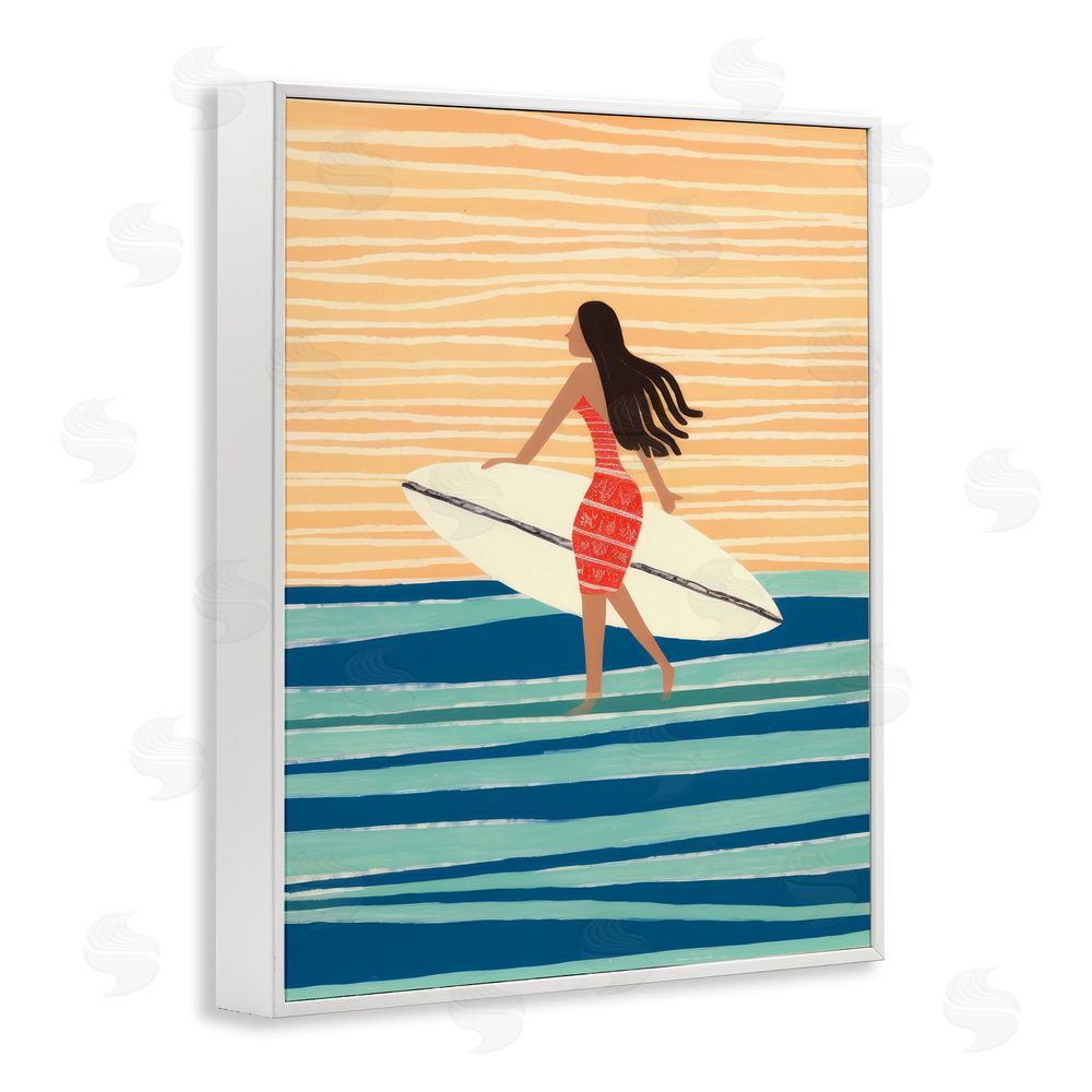 Lazar Studio Abstract Surfer Girl White Framed Giclee Wall Art Print