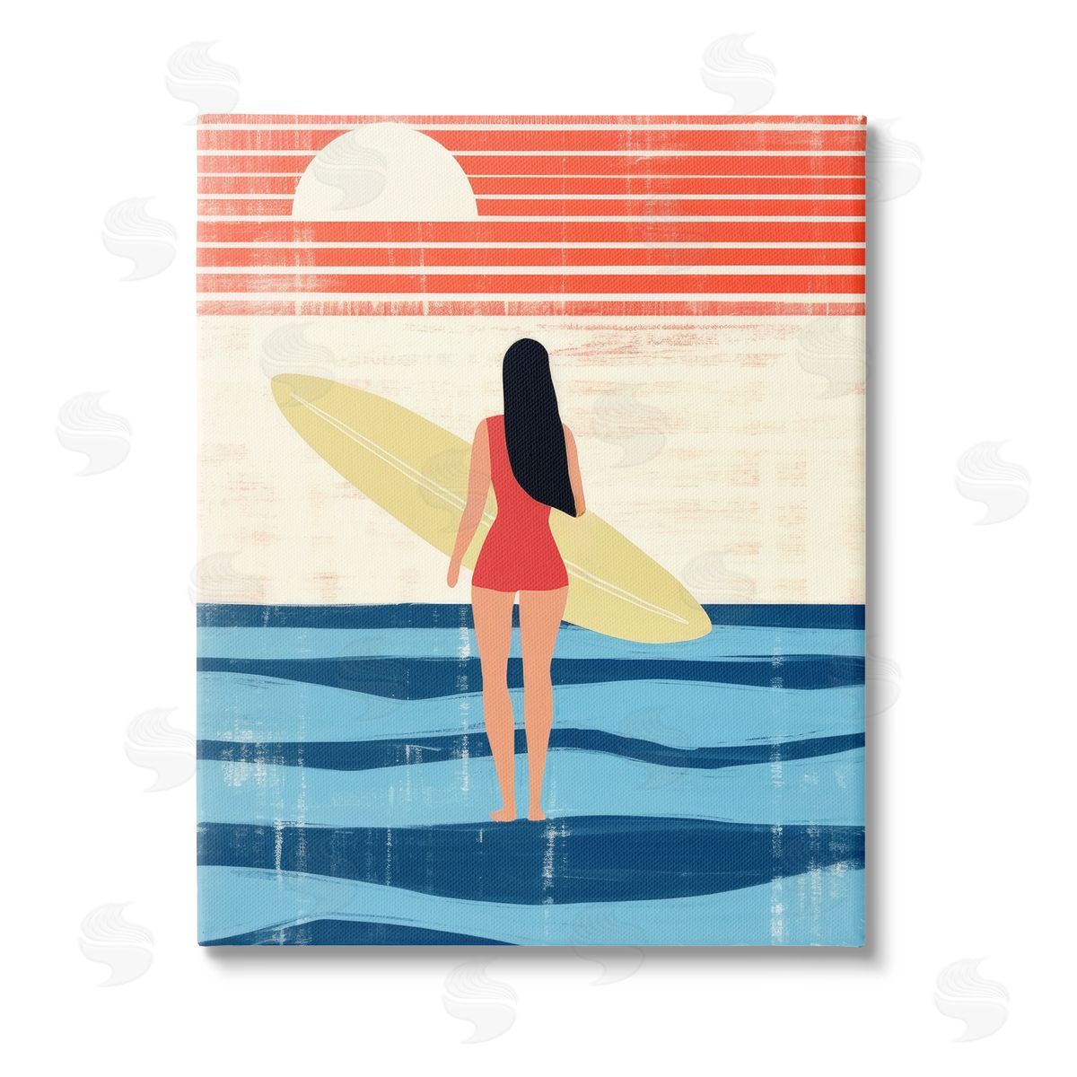 Lazar Studio Rustic Surfer Girl Abstraction Stretched Canvas Wall Art Print