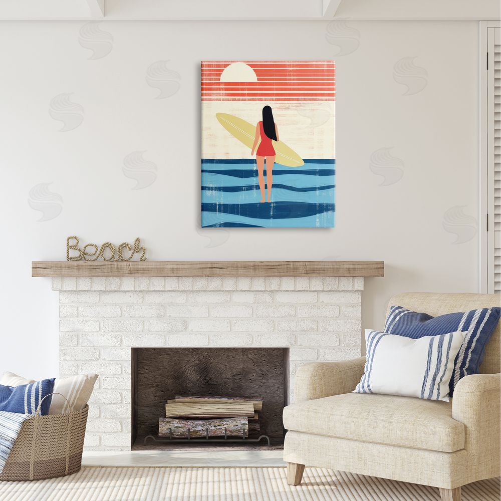 Lazar Studio Rustic Surfer Girl Abstraction Canvas Wall Art Print in Room