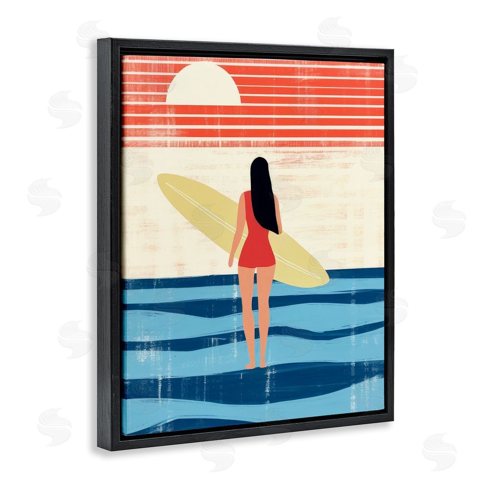 Lazar Studio Rustic Surfer Girl Abstraction Black Floating Frame Canvas Wall Art Print