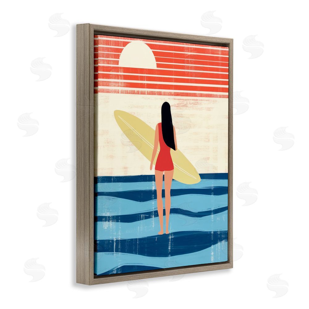 Lazar Studio Rustic Surfer Girl Abstraction Brown Floating Frame Canvas Wall Art Print