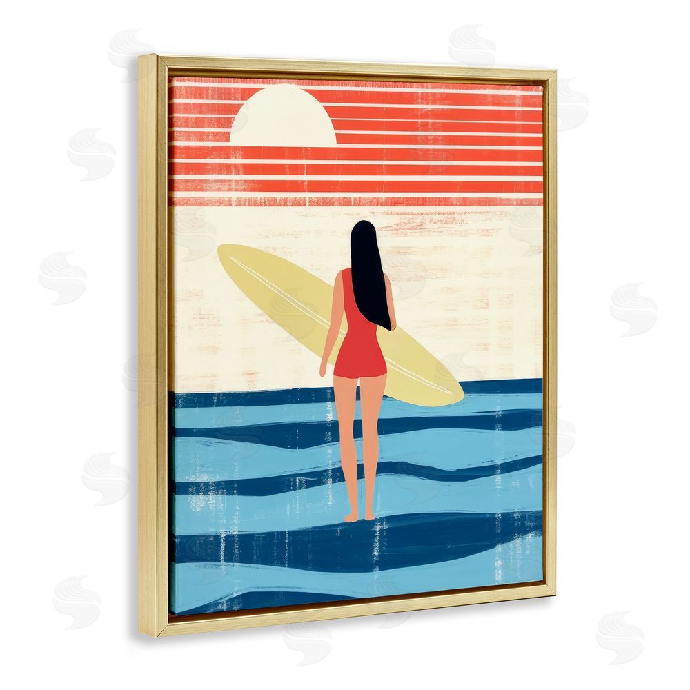 Lazar Studio Rustic Surfer Girl Abstraction Gold Floating Frame Canvas Wall Art Print