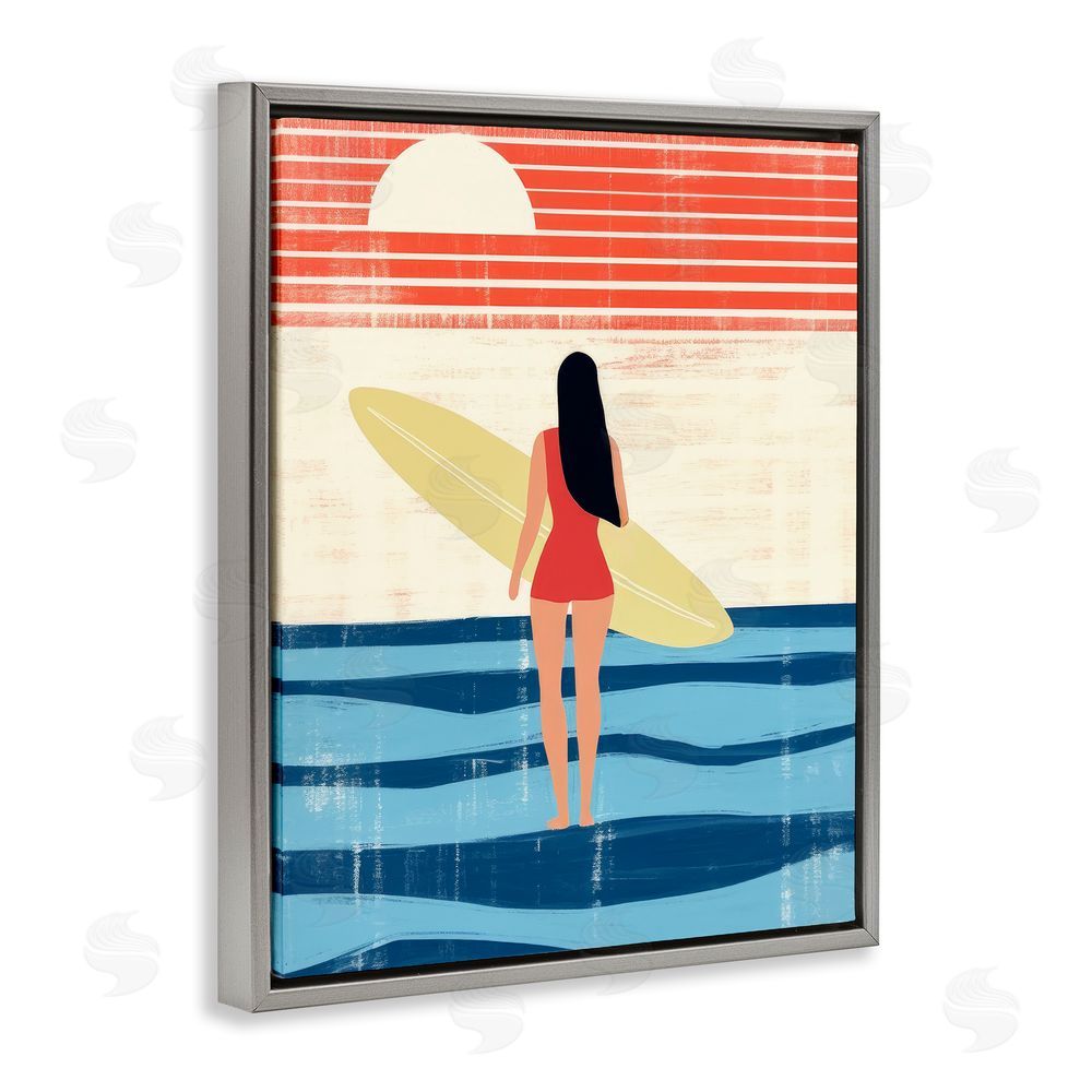 Lazar Studio Rustic Surfer Girl Abstraction Grey Floating Frame Canvas Wall Art Print