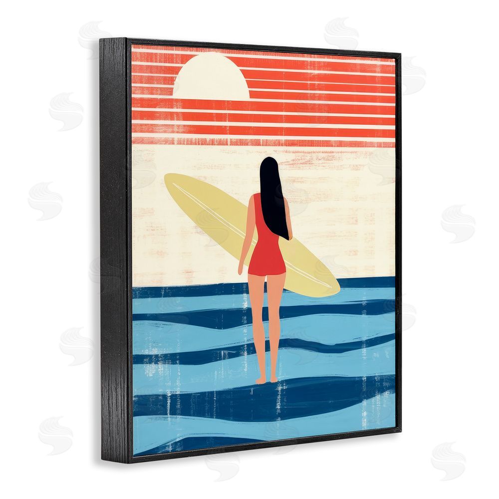 Lazar Studio Rustic Surfer Girl Abstraction Black Framed Giclee Wall Art Print