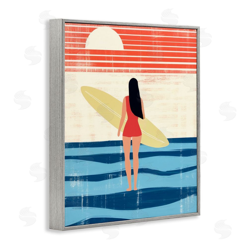 Lazar Studio Rustic Surfer Girl Abstraction Gray Framed Giclee Wall Art Print