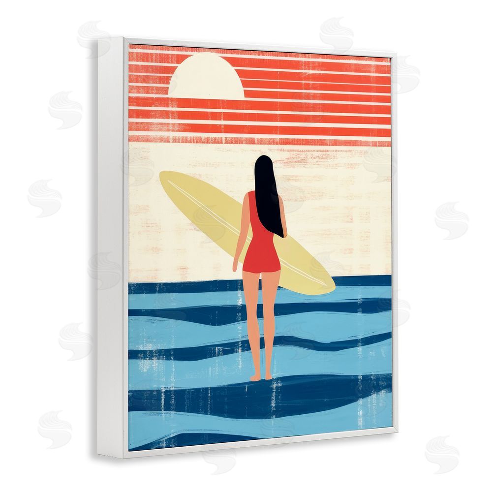 Lazar Studio Rustic Surfer Girl Abstraction White Framed Giclee Wall Art Print