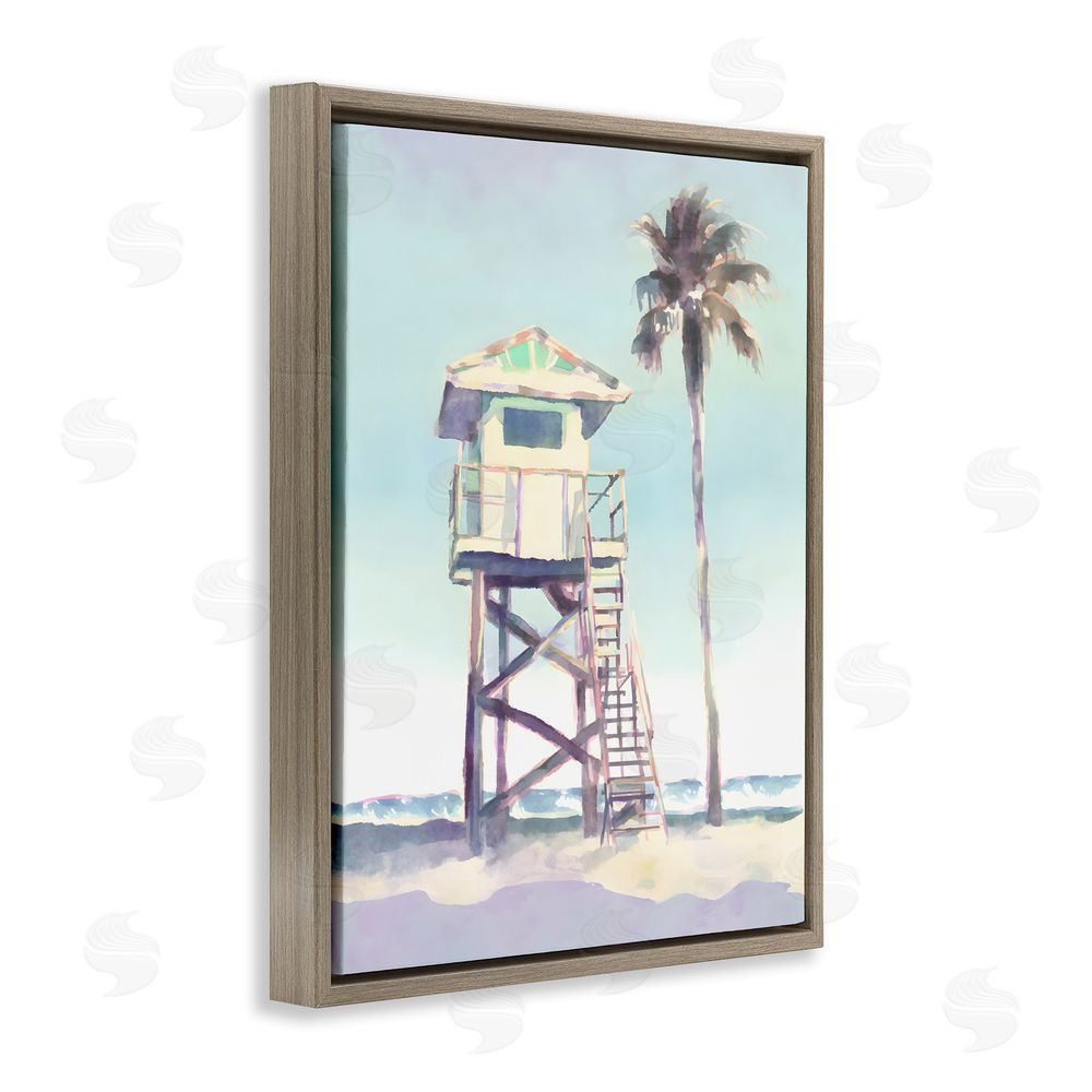 Petal Prints Design Muted Beach Hut Brown Floating Frame Canvas Wall Art Print