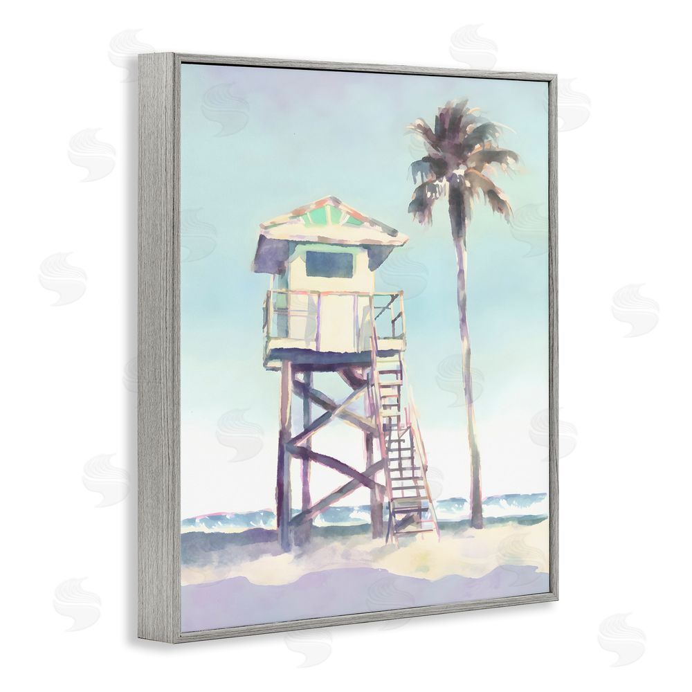 Petal Prints Design Muted Beach Hut Gray Framed Giclee Wall Art Print