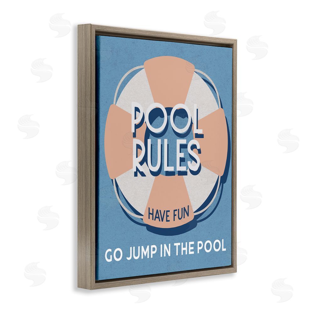 Stupell Studio Vintage Pool Rules Brown Floating Frame Canvas Wall Art Print
