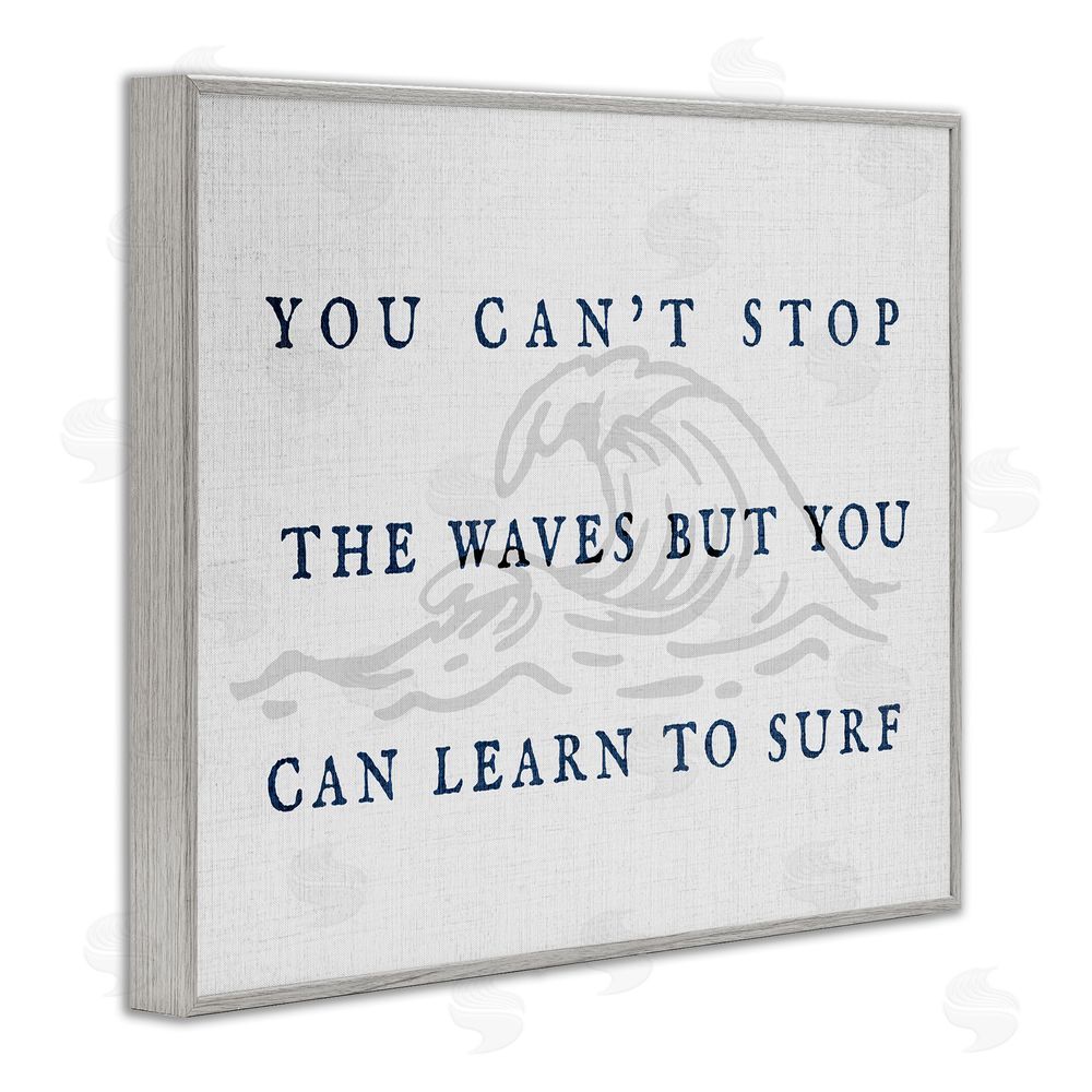 Stupell Studio Learn to Surf Inspirational Gray Framed Giclee Wall Art Print