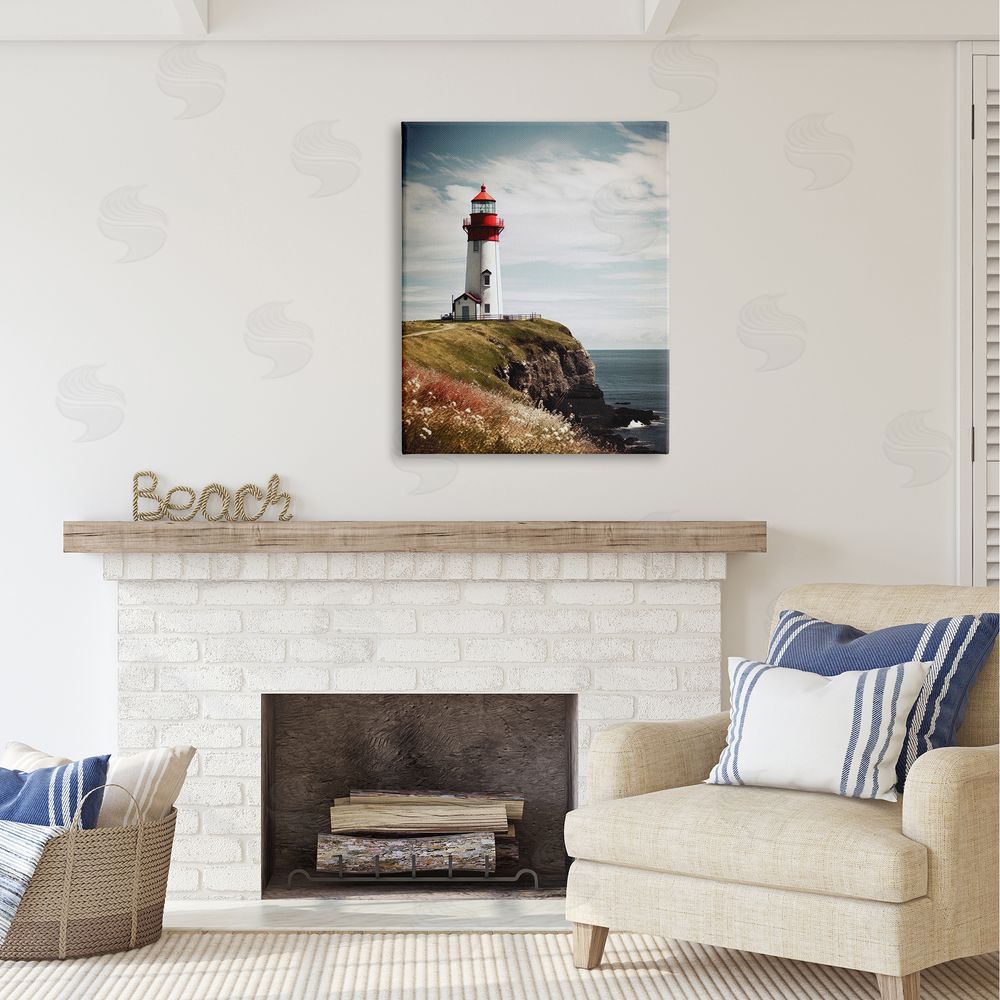 Ray Powers Lighthouse on High Cliff Canvas Wall Art Print in Room