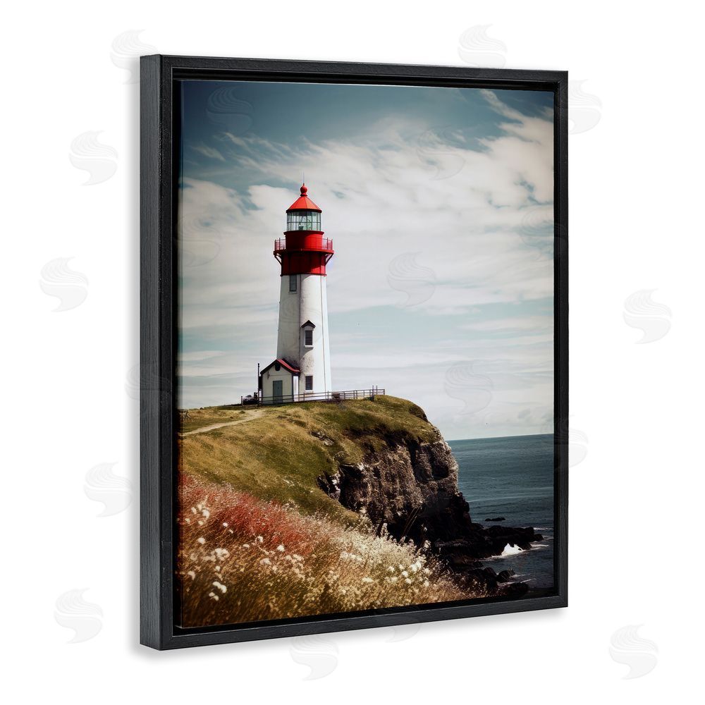 Ray Powers Lighthouse on High Cliff Black Floating Frame Canvas Wall Art Print