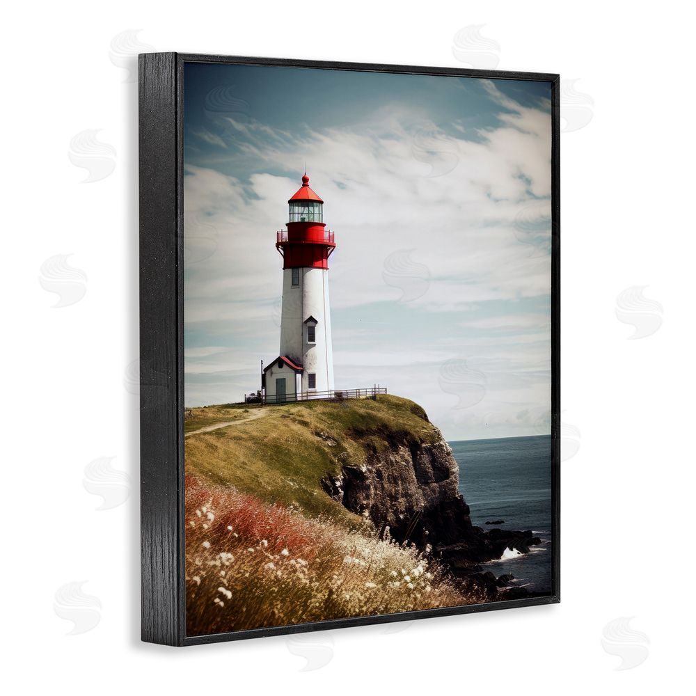 Ray Powers Lighthouse on High Cliff Black Framed Giclee Wall Art Print