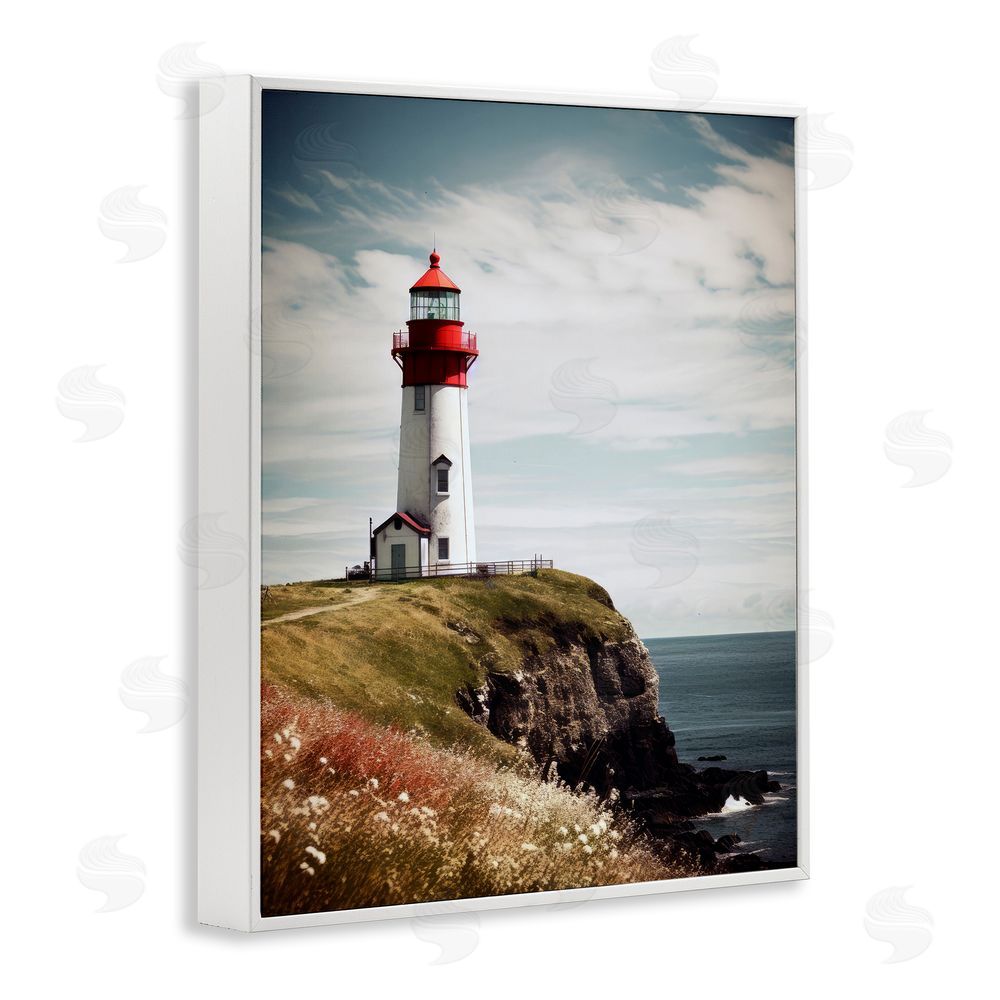 Ray Powers Lighthouse on High Cliff White Framed Giclee Wall Art Print