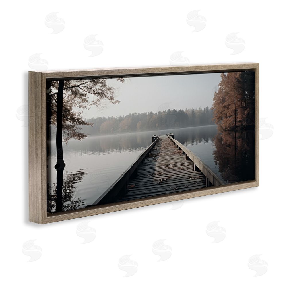 Ray Powers Woodland Lake Dock Brown Floating Frame Canvas Wall Art Print