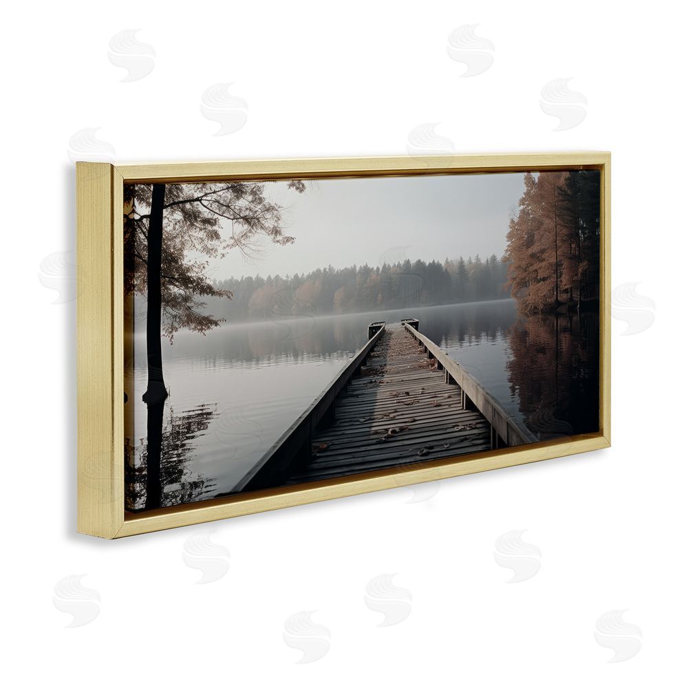 Ray Powers Woodland Lake Dock Gold Floating Frame Canvas Wall Art Print