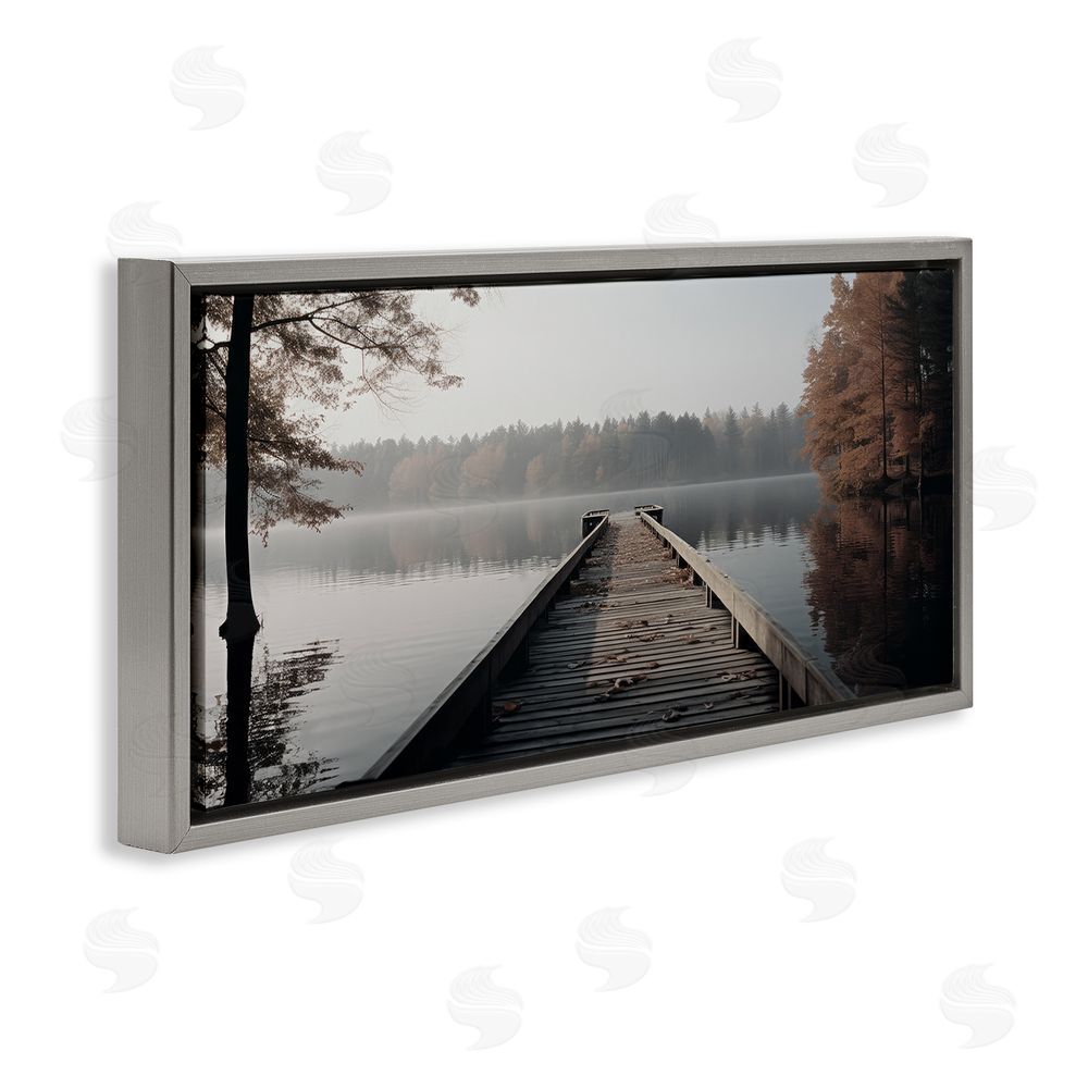 Ray Powers Woodland Lake Dock Grey Floating Frame Canvas Wall Art Print