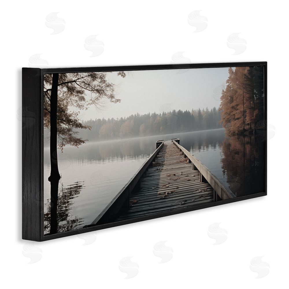 Ray Powers Woodland Lake Dock Black Framed Giclee Wall Art Print