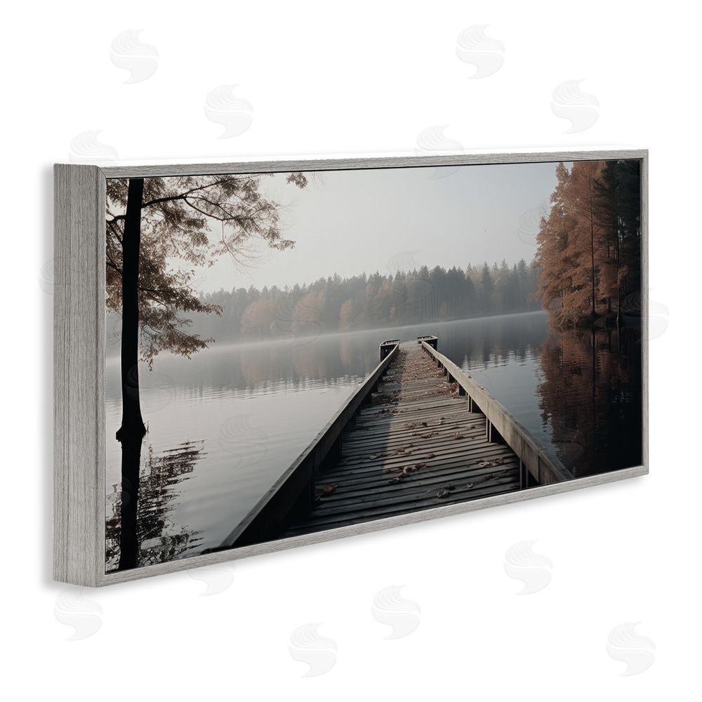 Ray Powers Woodland Lake Dock Gray Framed Giclee Wall Art Print