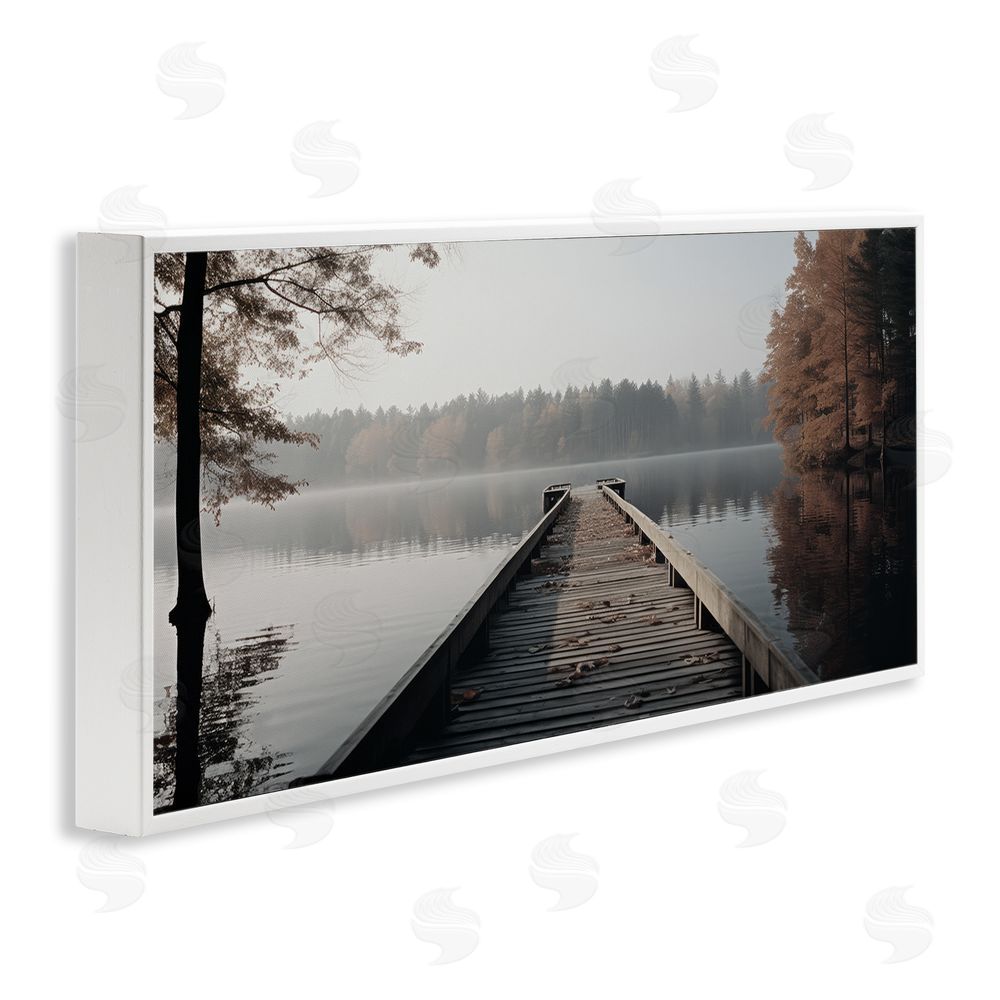 Ray Powers Woodland Lake Dock White Framed Giclee Wall Art Print