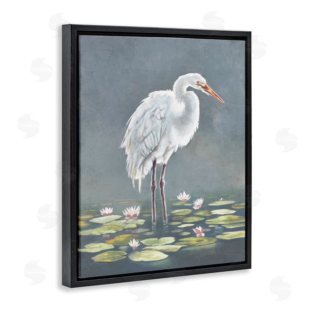 Lucca Sheppard White Heron & Pond Lilies Black Floating Frame Canvas Wall Art Print