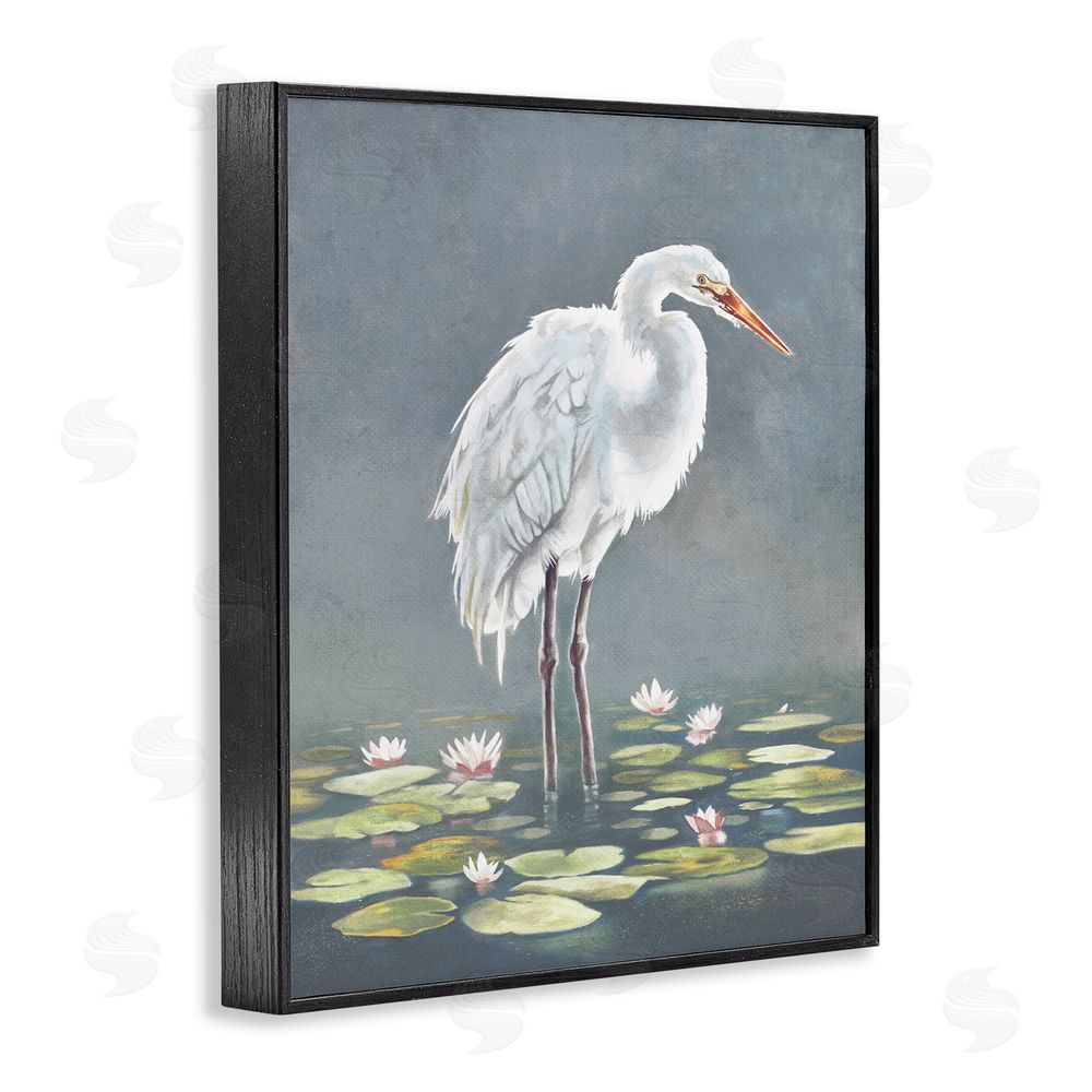 Lucca Sheppard White Heron & Pond Lilies Black Framed Giclee Wall Art Print